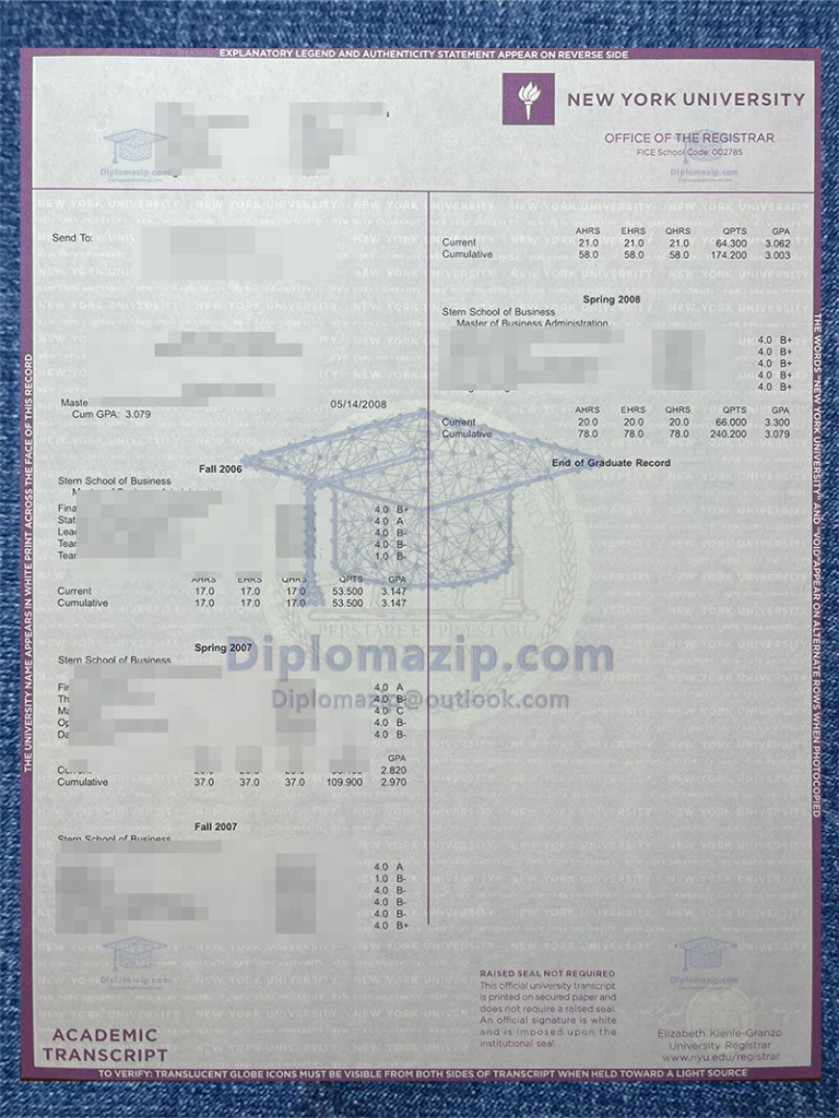 New York University Transcript